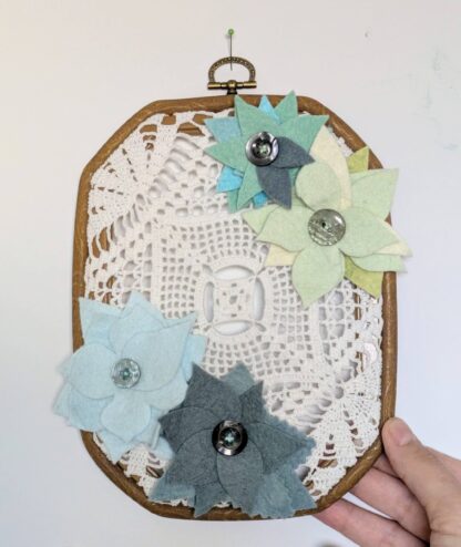 Cadre dentelles fleurs bleu turquoise et vert – Image 2